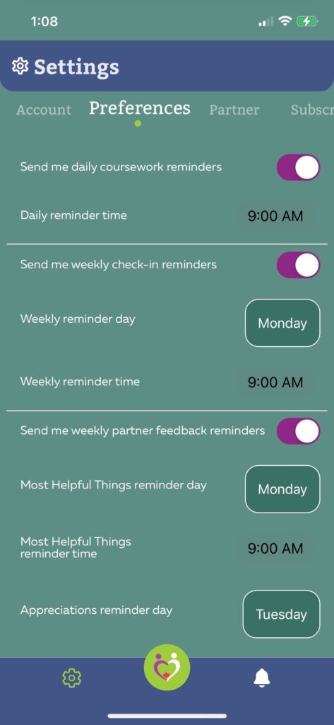 screenshot of notifications of weconcile, best relationship app