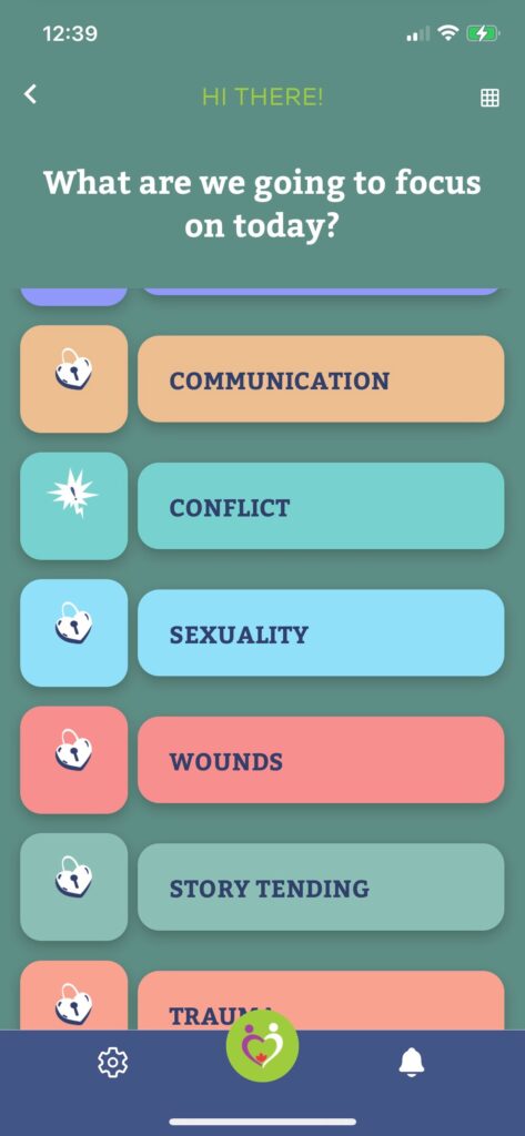 screenshot showing topics of weconcile, best relationship app